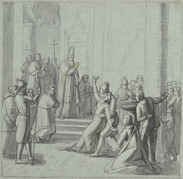 Scuola Lombarda del XIX secolo - Studio per una scena di miracolo