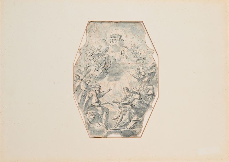 Scuola Napoletana del XVIII Secolo - Studio per l'Apoteosi dell'Agnello di Dio, china e inchiostr...