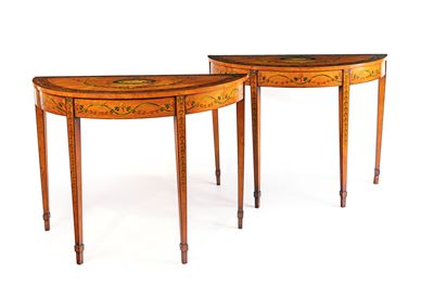 Coppia di Consoles a Mezza Luna in Satinwood, Regno Unito, Edoardo VII (1901 - 1910)