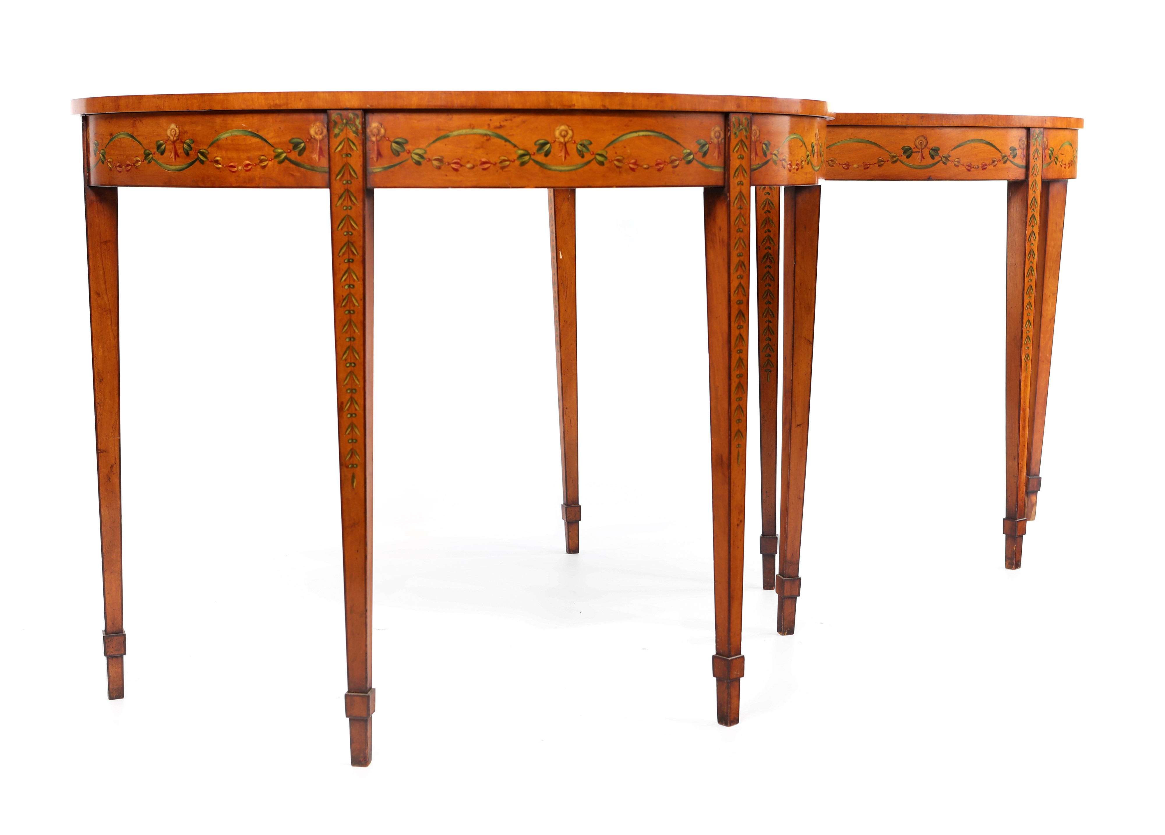 Coppia di Consoles a Mezza Luna in Satinwood, Regno Unito, Edoardo VII (1901 - 1910)