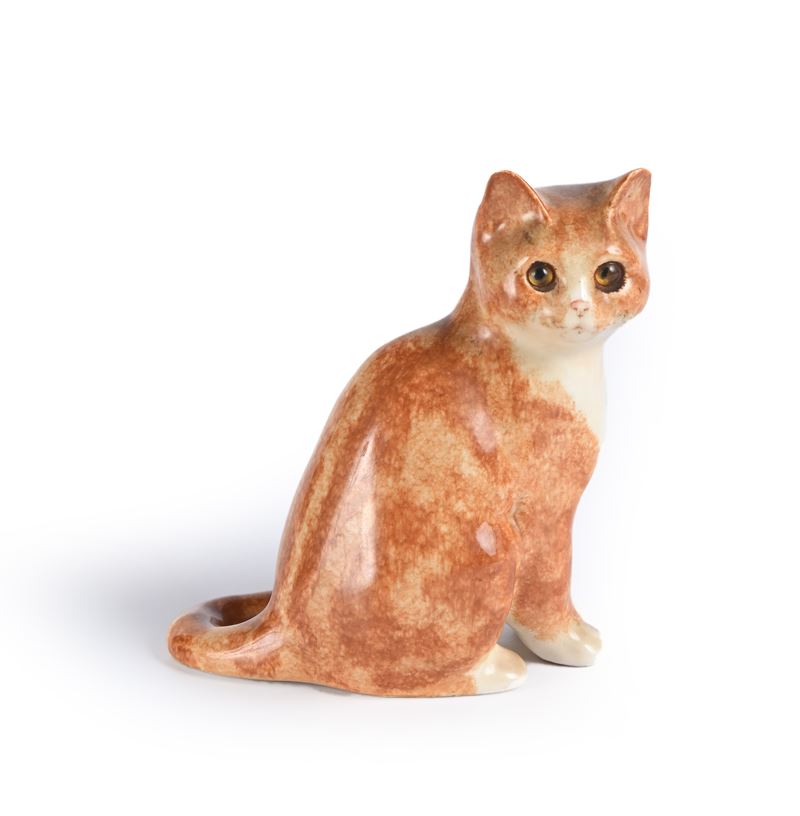 Figura di gatto seduto in porcellana, Inghilterra, XX secolo