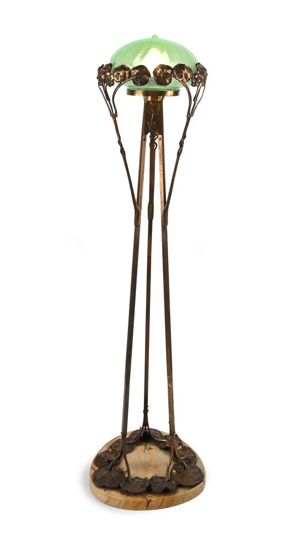 Lampada da terra Jugendstil in bronzo e ottone, Austria, inizi del XX secolo