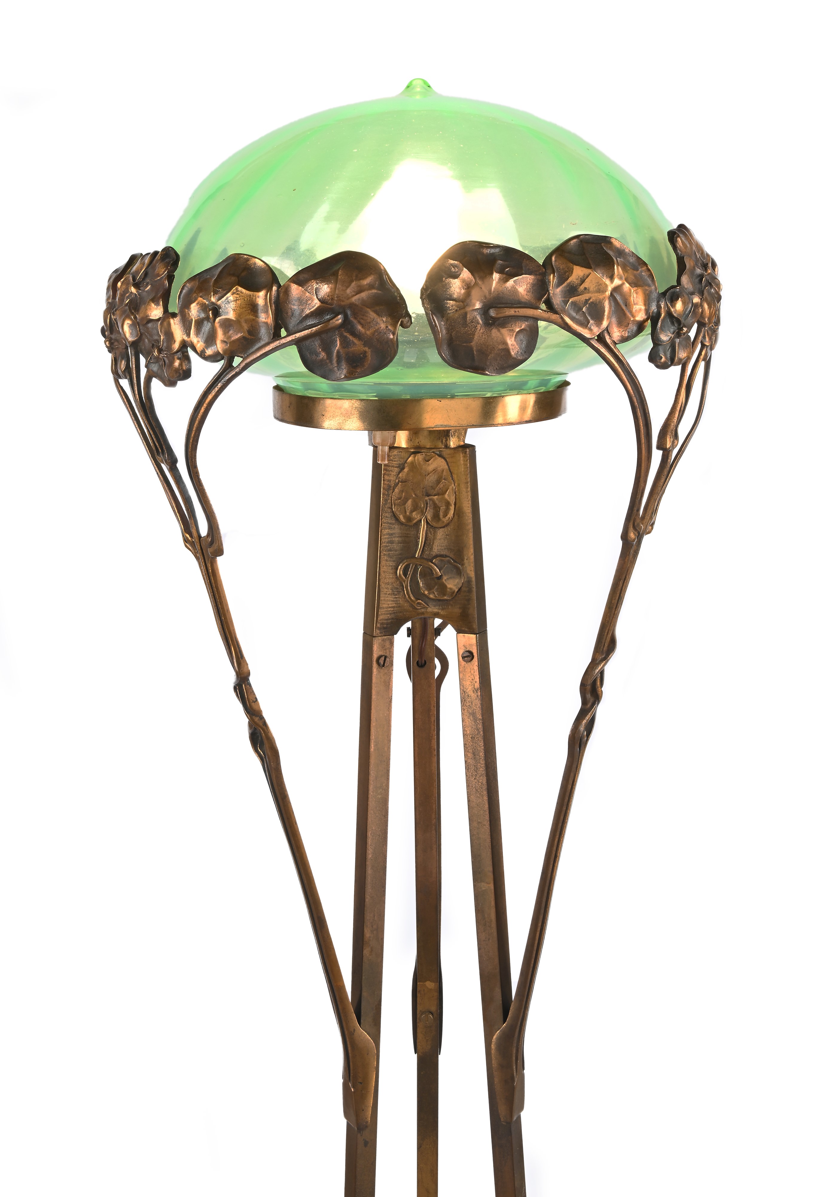 Lampada da Terra Jugendstil in Bronzo e Ottone, Austria, Inizi del XX Secolo