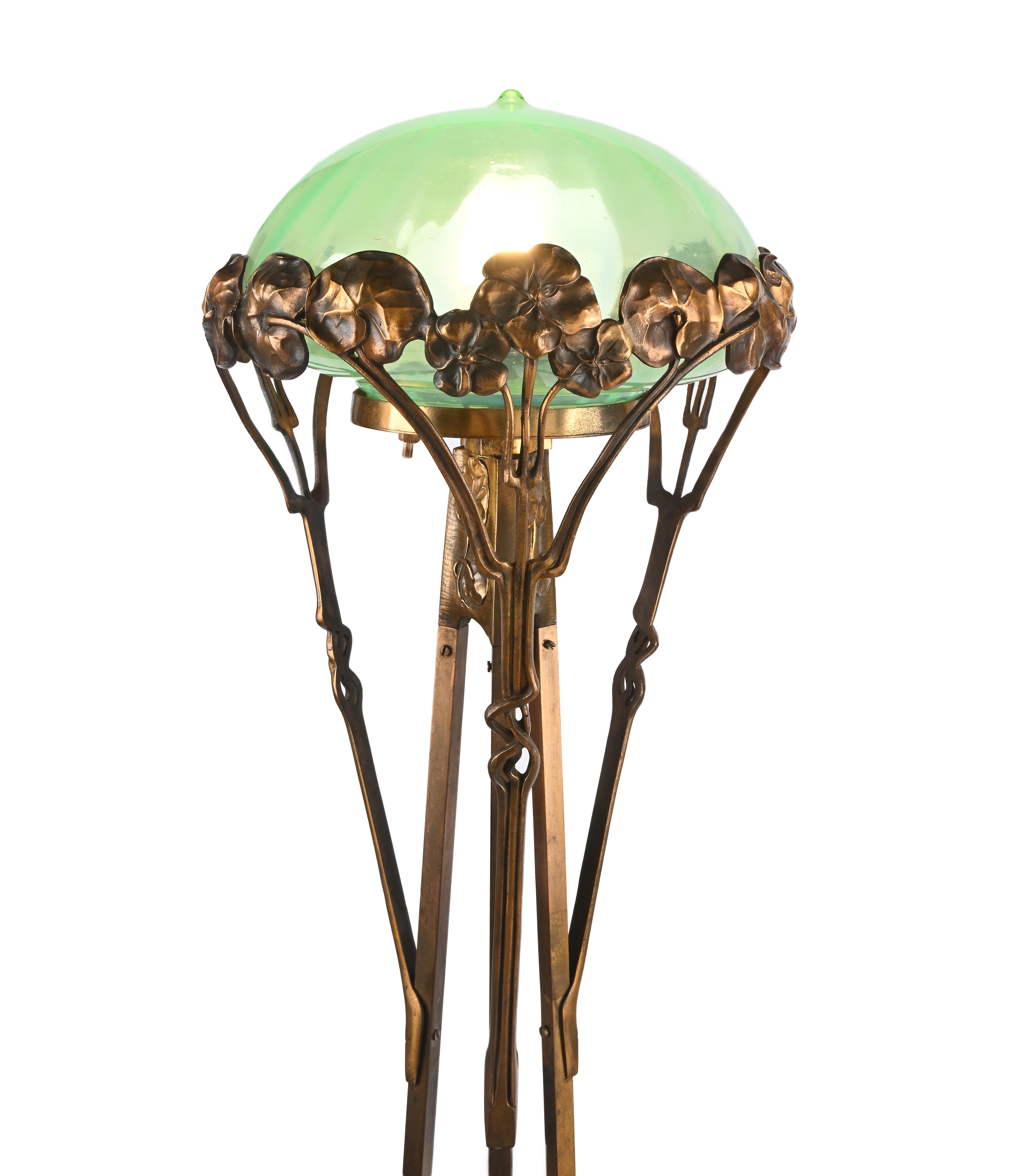 Lampada da Terra Jugendstil in Bronzo e Ottone, Austria, Inizi del XX Secolo