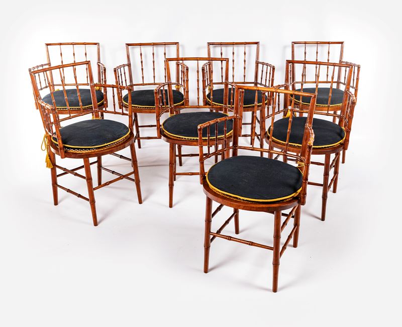 Otto Poltroncine in Bambù, Inghilterra, Inizi del XX Secolo