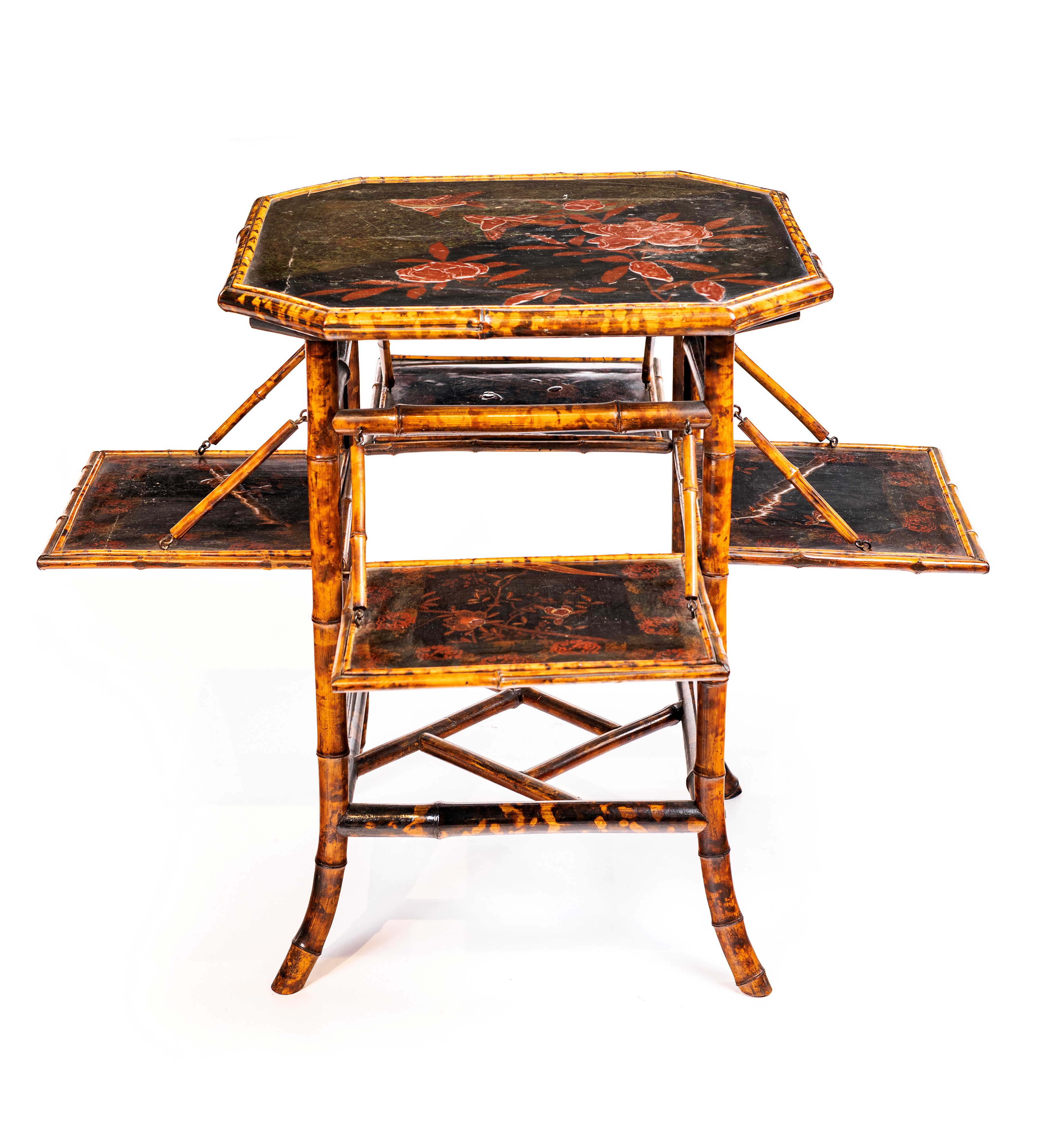 "tea Table" Vittoriano in Bambù e Legno Laccato, Regno Unito, Fine del XIX Secolo