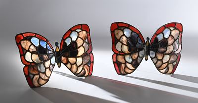 Coppia di Appliques “farfalla” in Vetro Piombato, Francia, Fine XIX/inizi XX Secolo