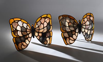 Coppia di Appliques “farfalla” in Vetro Piombato, Francia, Fine XIX/inizi XX Secolo