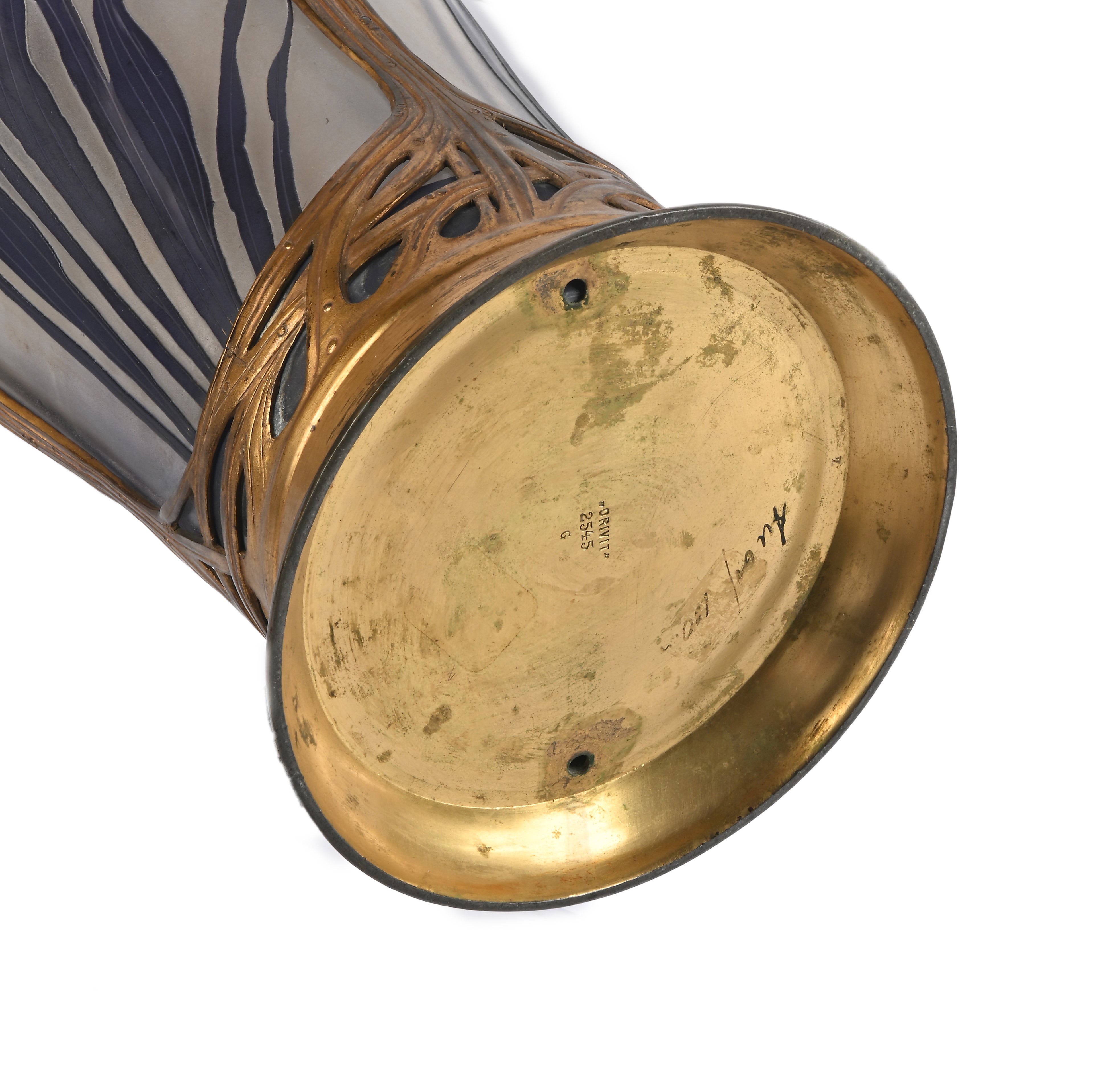 Lampada Art Nouveau in vetro cammeo e metallo ramato, Val Saint Lambert & Orivit, Colonia, German...