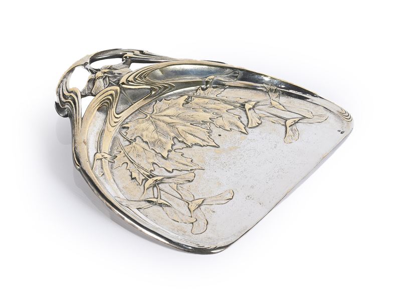 Paletta raccoglibriciole Art Nouveau in metallo argentato e dorato
