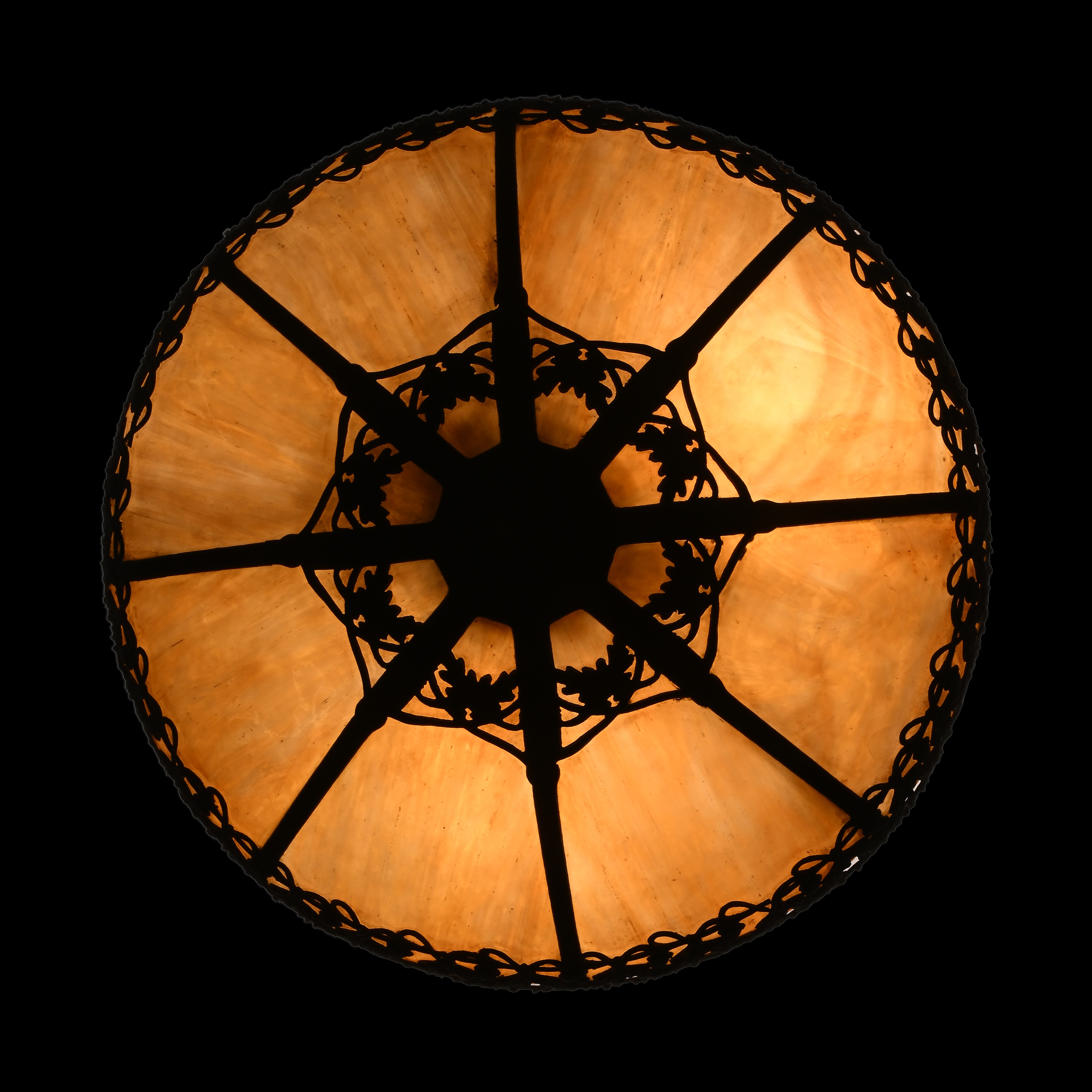 Lampada in Fusione di Metallo con Diffusore in Pasta Vitrea Gialla, Arts And Crafts, Probabilment...