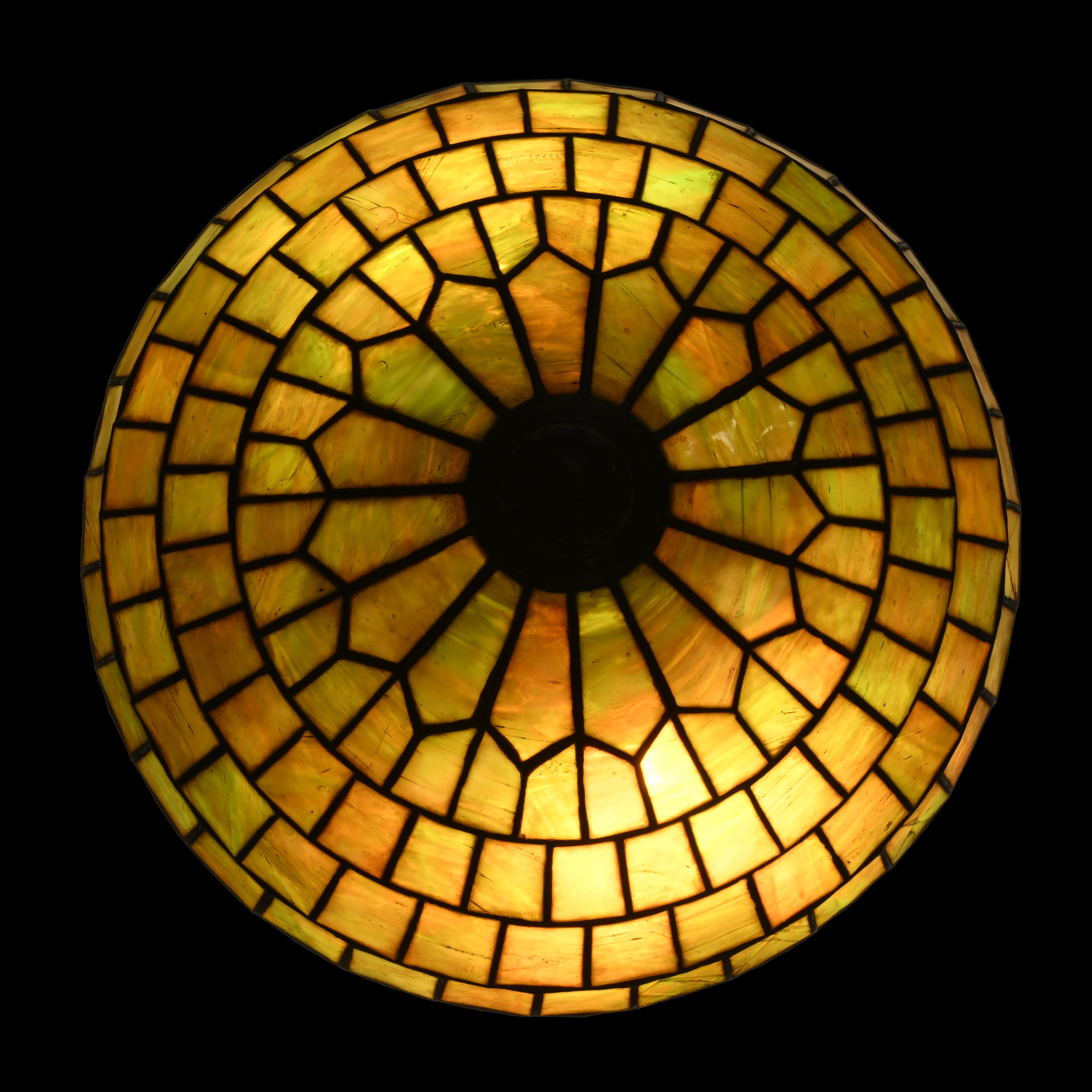 Lampada da Tavolo in Bronzo e Vetro Giallo Piombato, Attribuibile alla Duffner & Kimberly Co. New...