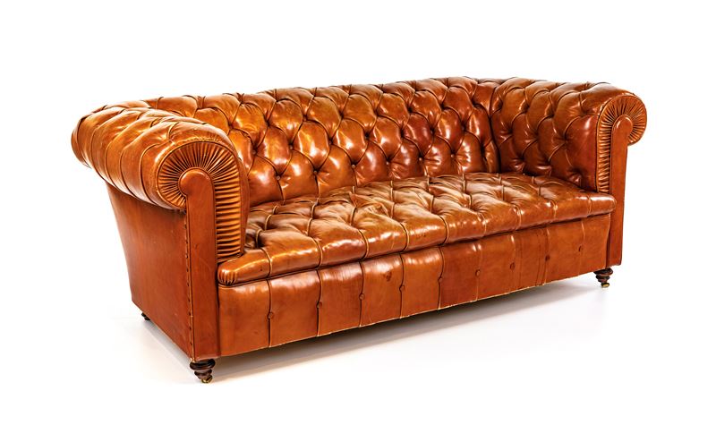 Divano Chesterfield in Cuoio a Due Posti, Regno Unito, XIX Secolo