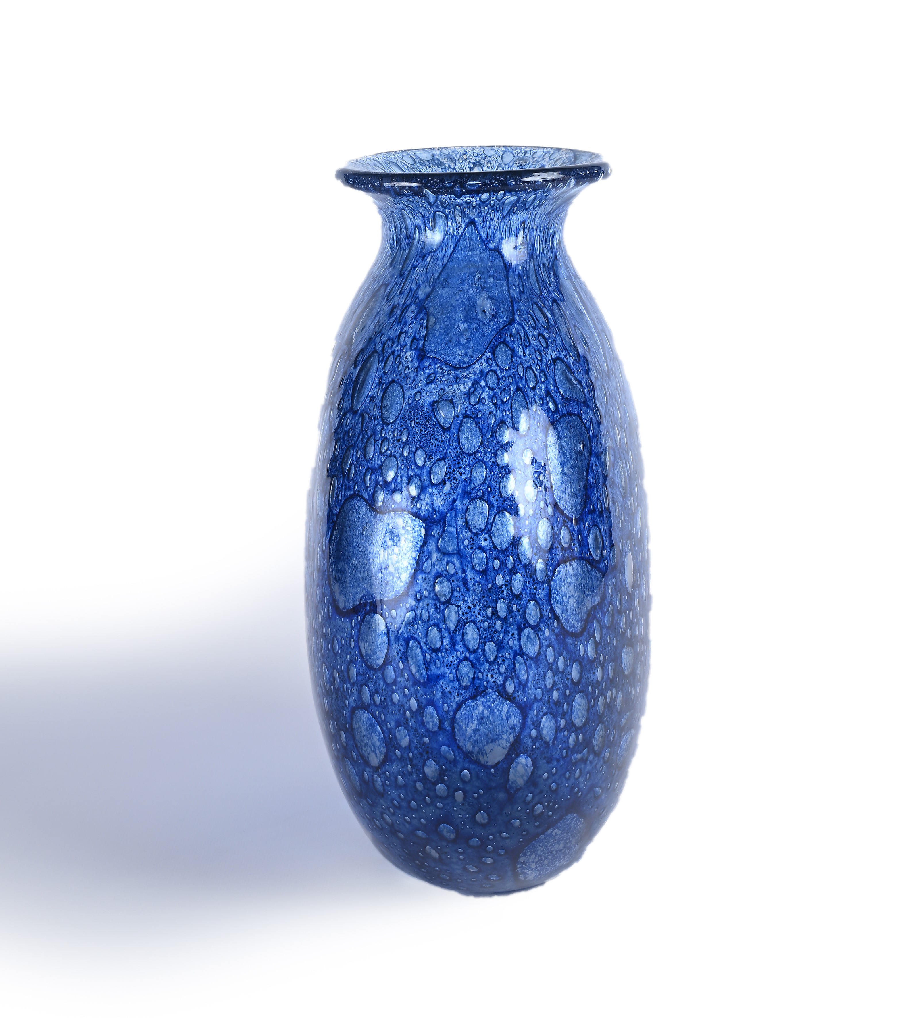 Ercole Barovier - Vaso "efeso" in Vetro Blu con Inclusioni D'aria Irregolari