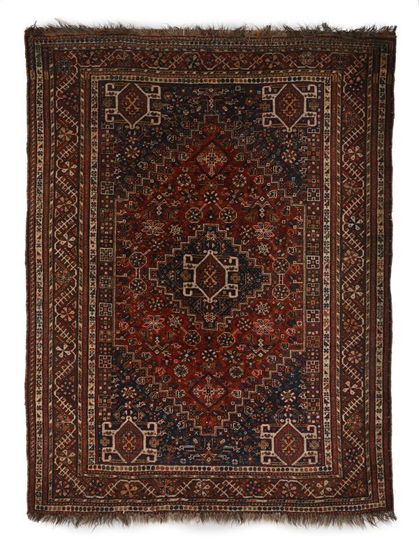 Antico tappeto tribale Qashqai a disegno geometrico e stilizzato