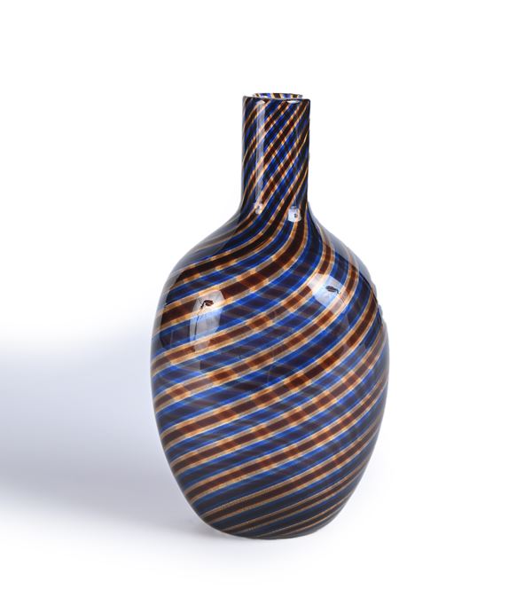 Barovier e Toso - Vaso in vetro soffiato serie "Spira Aurata", arte vetraria muranese