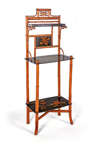 Etagère Japonisante in Bambù e Lacca Attribuibile a Perret & Vibert, Francia, Fine del XIX Secolo