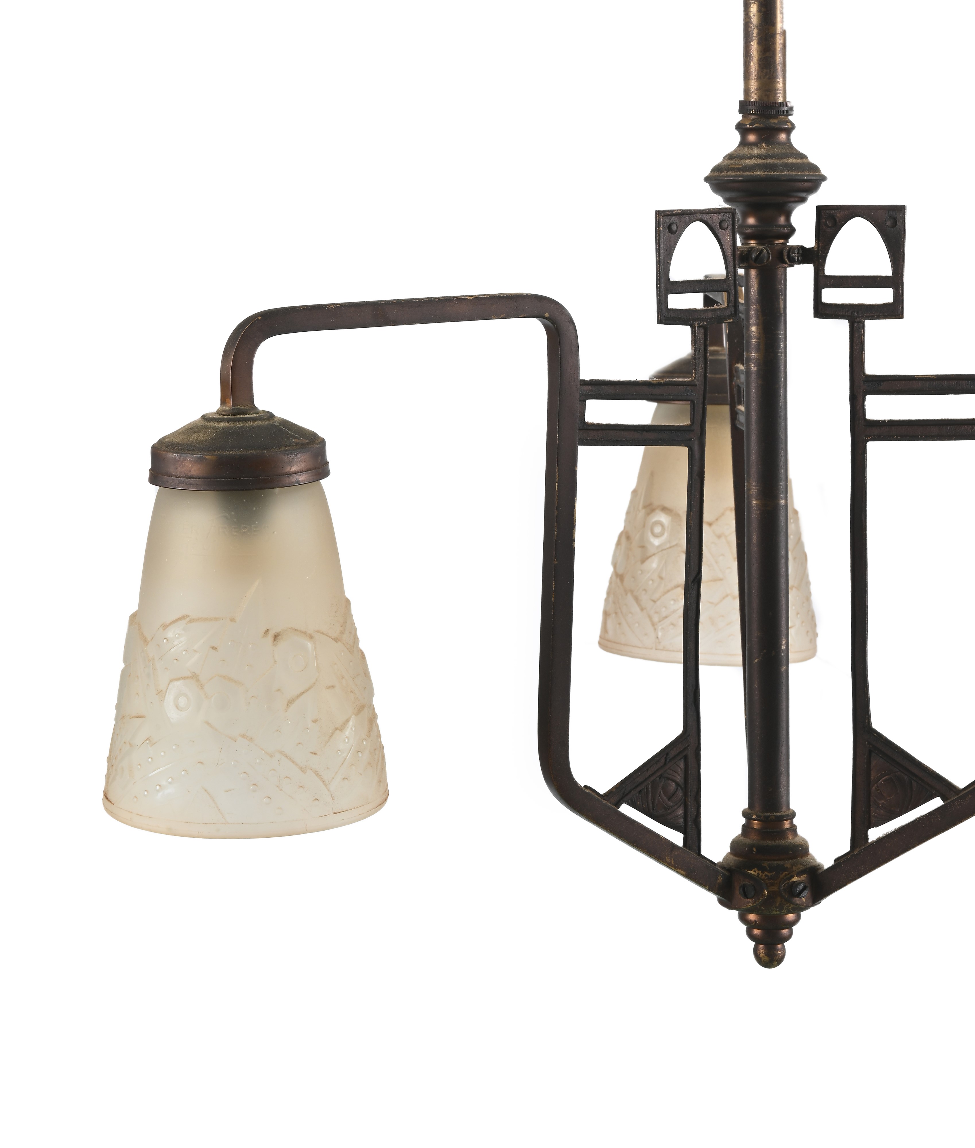 Lampadario Art Decò in Ottone a Tre Luci