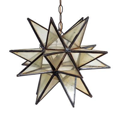 Lampada a Sospensione in Metallo e Vetro Incolore a Forma di Stella di Urbino