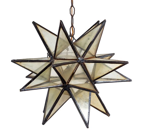 Lampada a sospensione in metallo e vetro incolore a forma di stella di Urbino