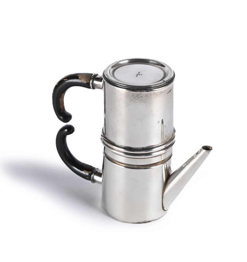 Piccola Caffettiera Napoletana in Argento Manici in Legno Nero