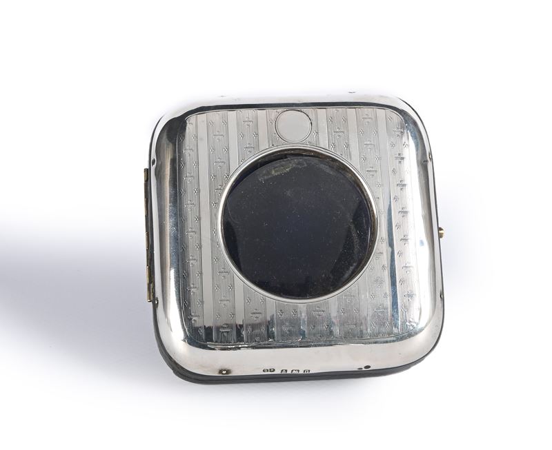 Scatola Porta Orologio in Lamina D'argento, Pelle e Velluto Blu, Birmingham, 1912
