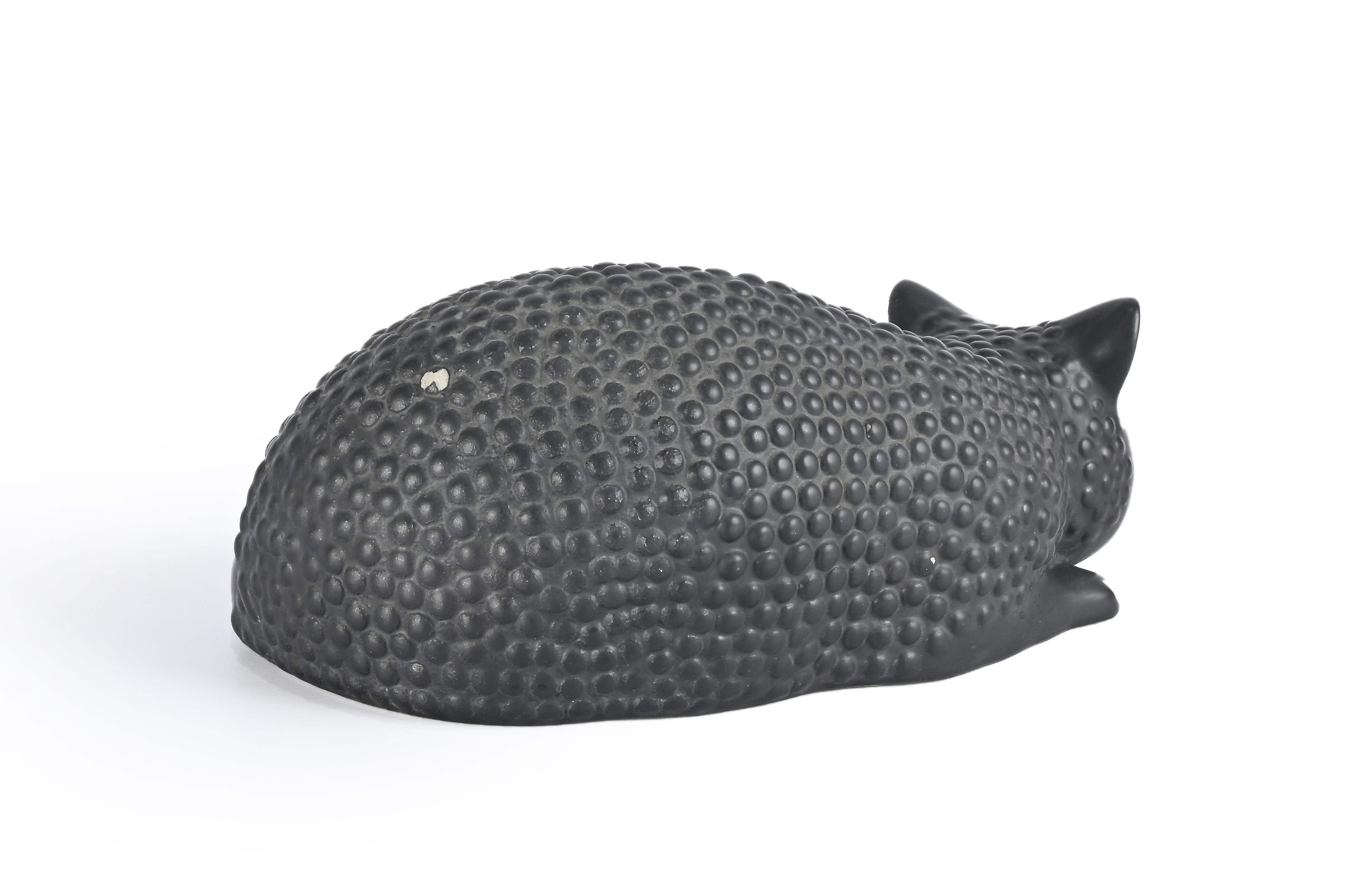 Piero Fornasetti - gatto nero accovacciato in ceramica, Milano, Anni Cinquanta