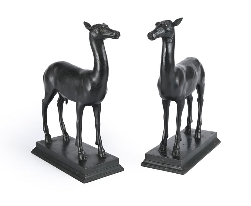 Coppia di Cerbiatti in Bronzo Brunito, Fine del XIX Secolo