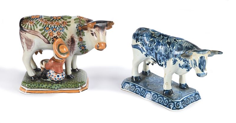 Due figure in porcellana e ceramica decorata, Olanda, XIX secolo