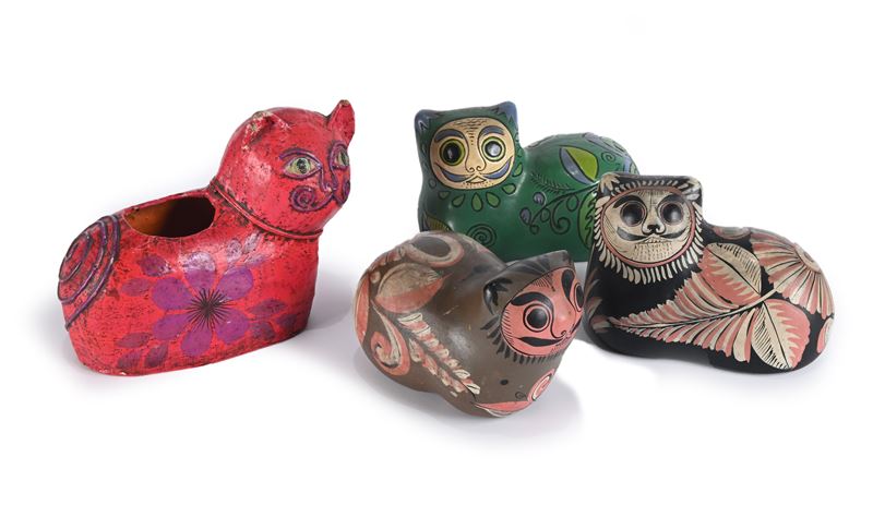 Quattro diverse figure di gatto, arte popolare messicana