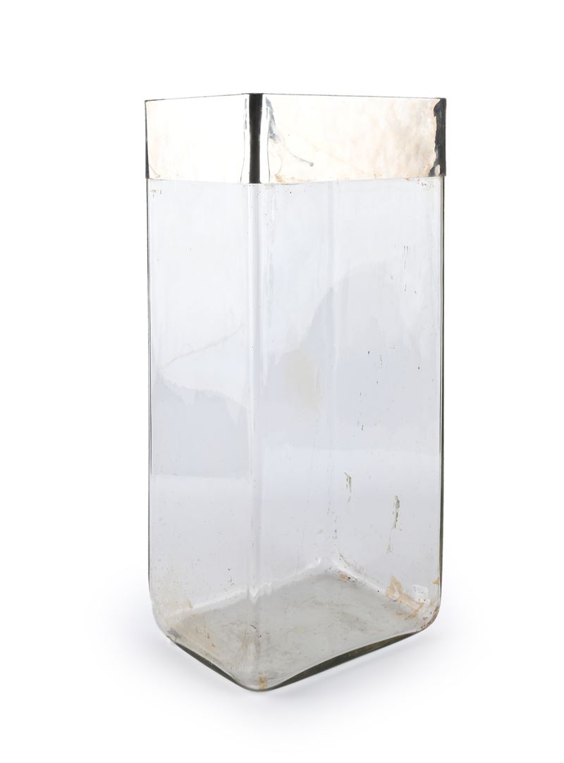 Portaombrelli in vetro con fascia in metallo argentato