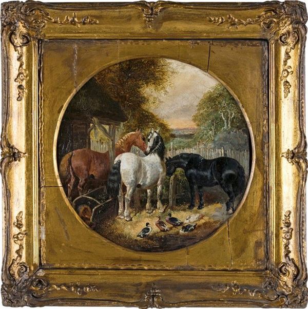 John Frederick Herring junior (attribuito) - PAESAGGI CON CAVALLI