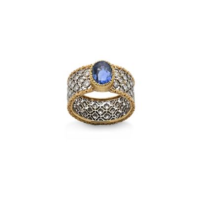 Anello in Oro, Zaffiro e Brillanti