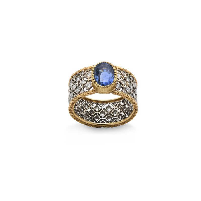 Anello in Oro, Zaffiro e Brillanti