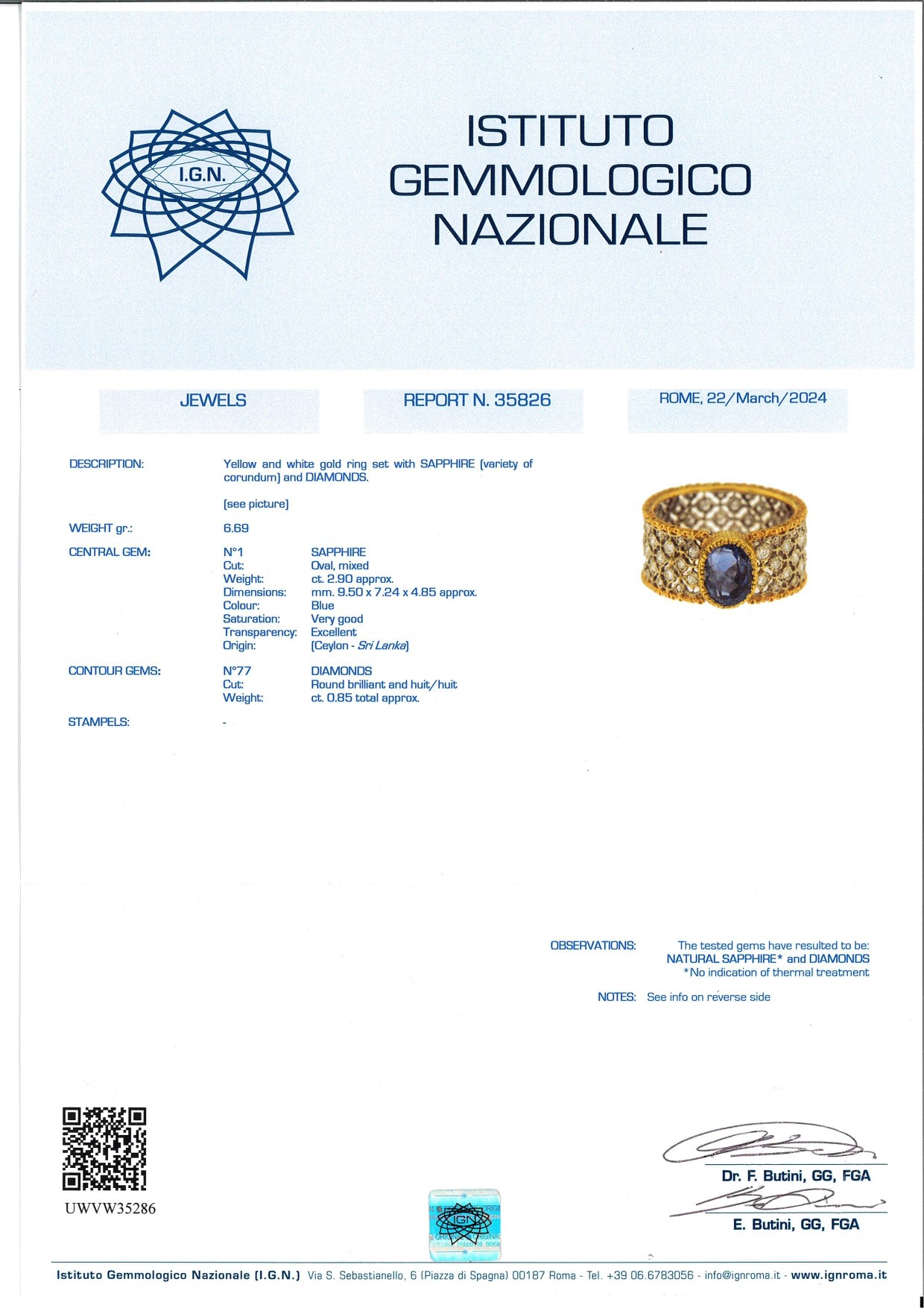 Anello in Oro, Zaffiro e Brillanti