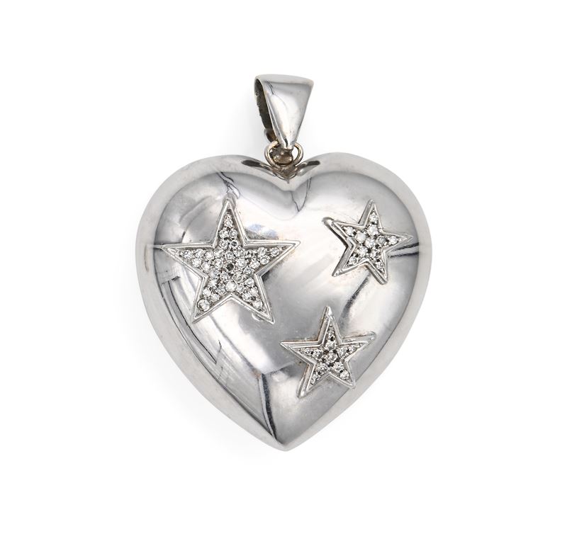 Pendente a Cuore in Oro Bianco e Brillanti