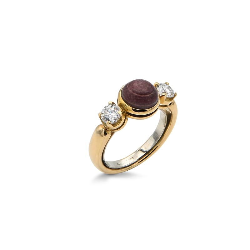 Anello in Oro, Brillanti e Perla Naturale Scallop