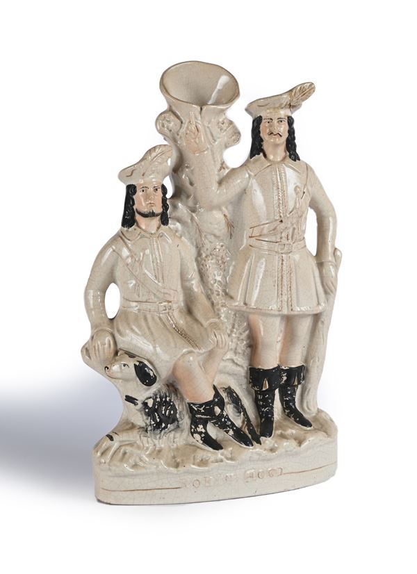 Gruppo con vaso unifleur in terraglia di epoca vittoriana, Staffordshire, Inghilterra, seconda metà del XIX secolo