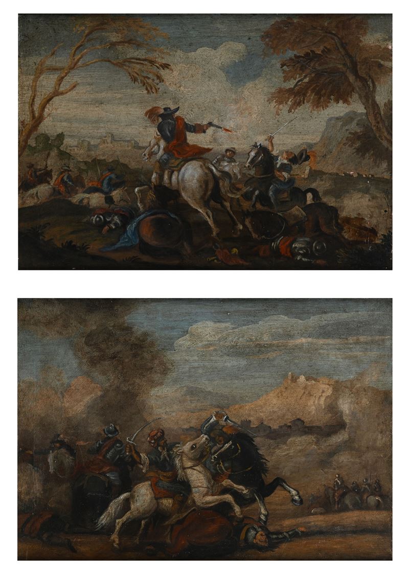 Scuola Italiana del XVIII Secolo - Coppia di Battaglie
