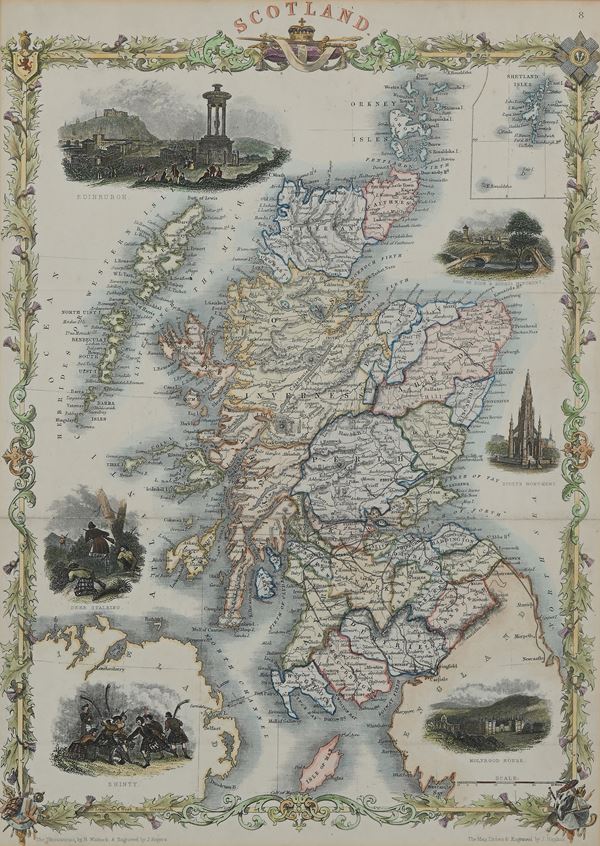 John Rapkin - Mappa della Scozia disegnata ed incisa da John Rapkin con illustrazioni in vignetta disegnate da N. Whittock e incise da J. Rogers