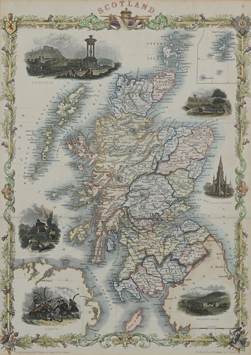 Mappa della Scozia Disegnata ed Incisa da John Rapkin con Illustrazioni in Vignetta Disegnate da ...