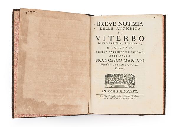 Francesco Mariani - Breve notizia delle Antichità di Viterbo, detto Etruria, Turrenia e Tuscania. E della cattedra de'Vescovi