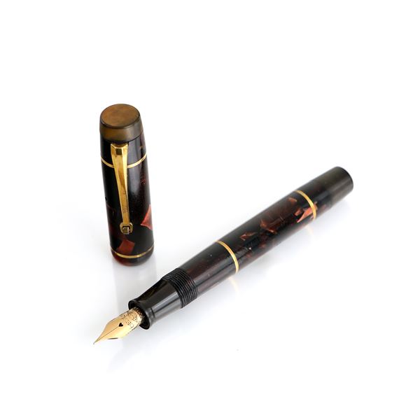 Ancora Duplex - Penna stilografica in celluloide con particolari in metallo laminato in oro giallo 18kt