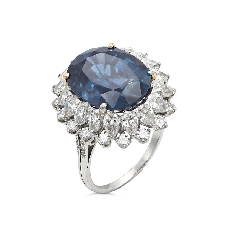 Anello in Platino Zaffiro e Brillanti
