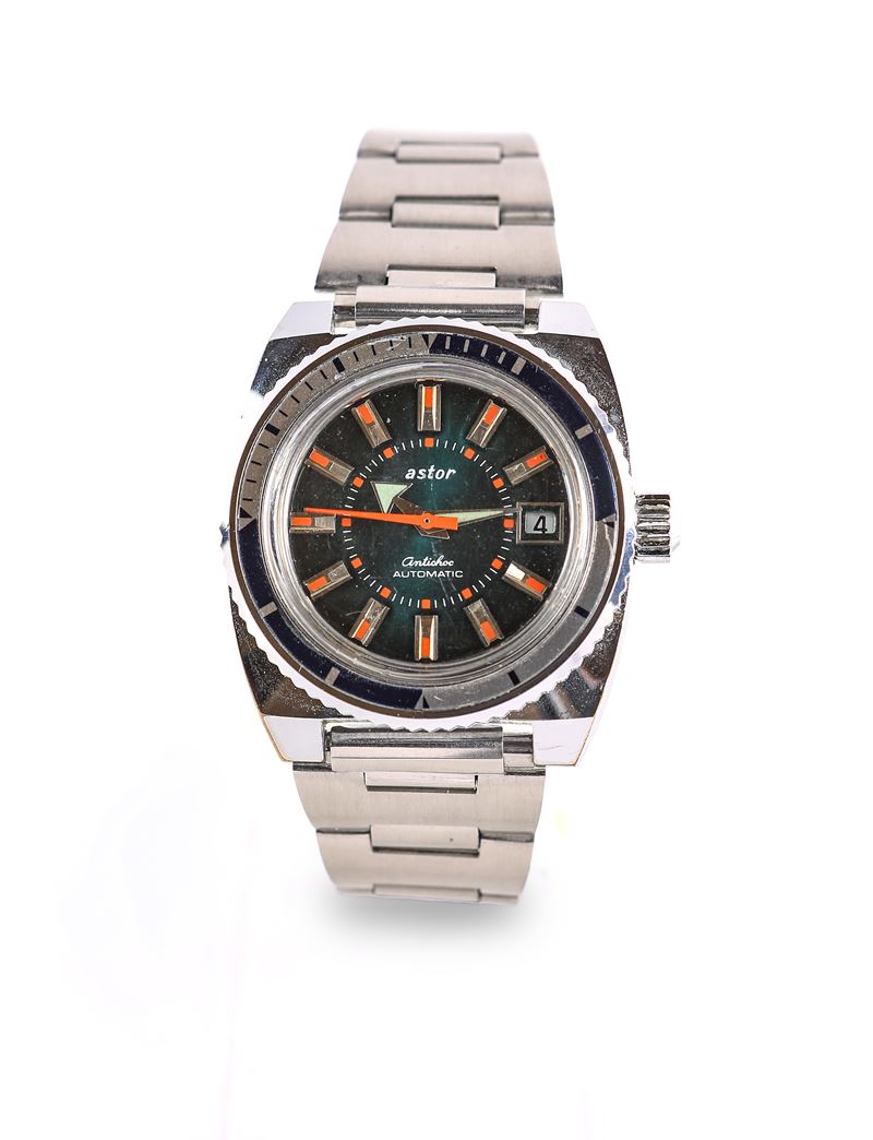 Astor - Orologio da polso automatico da uomo con datario, in metallo cromato con fondello in acci...