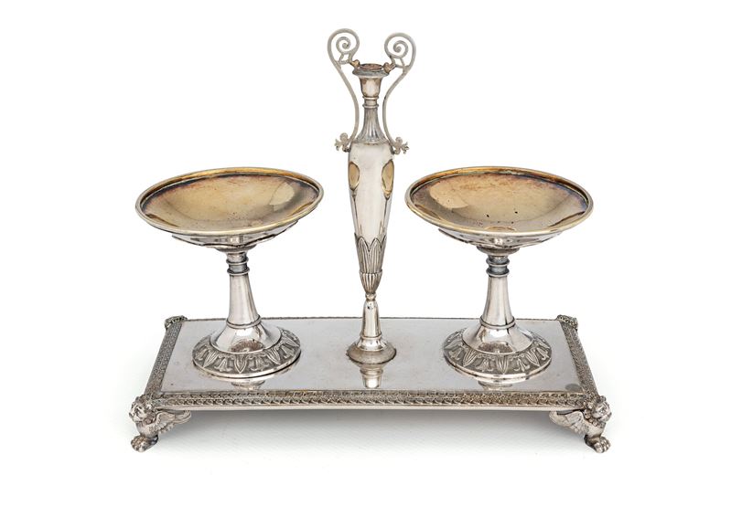 Saliera Doppia in Argento 950/000, Parigi 1798, Argentiere Philippe Jean Baptiste Houges