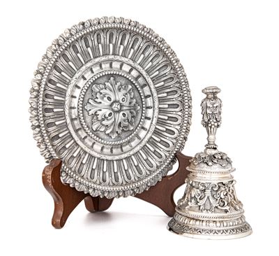 Campanella con Piattino in Argento 800/000, Argentiere Luigi Genazzi, Milano 1950 Ca.