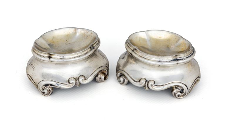 Coppia di Saliere in Argento, Danimarca, Città di Copenhagen 1830 Ca., Argentiere a.M.