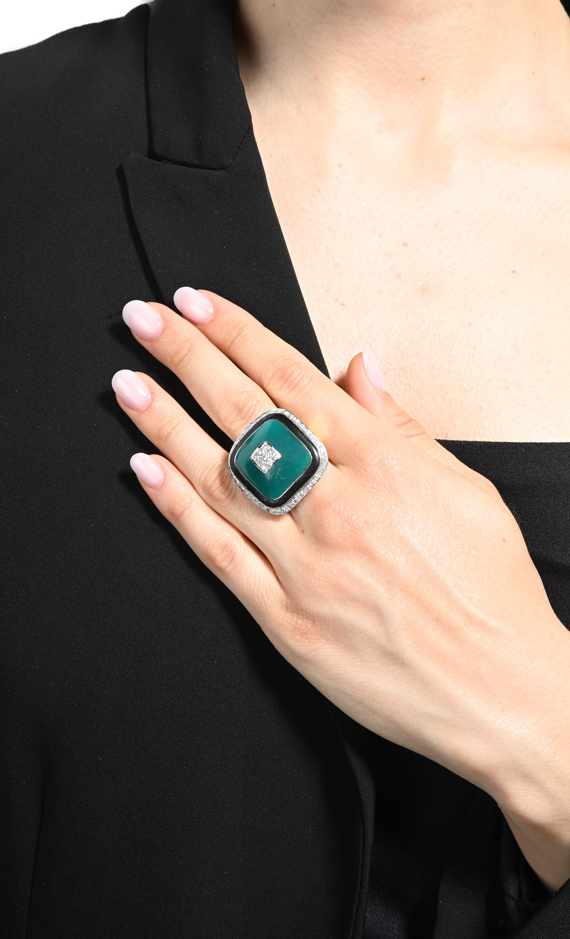 Anello da Cocktail in Oro, Brillanti, Onice e Agata.