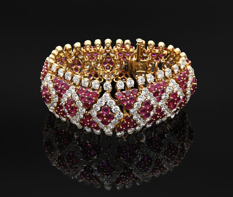 Importante Bracciale in Oro, Rubini e Brillanti